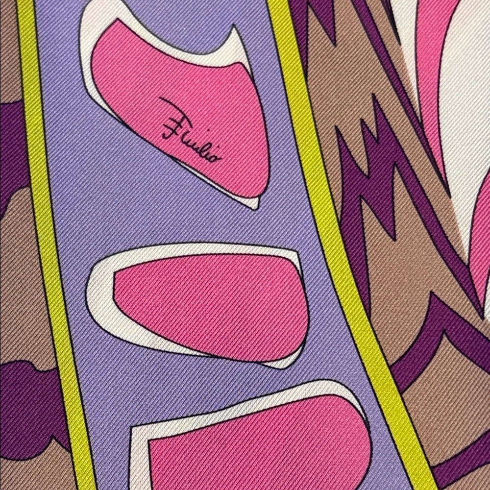 Emilio Pucci Abstract Wave Silk-Feel Scarf in Pink, Purple & Yellow - Picture 5 of 10